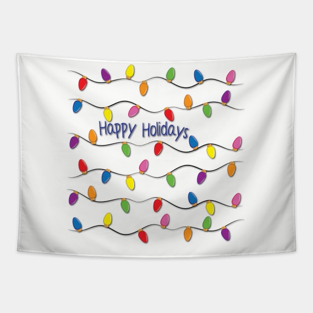 Happy Holidays with Colorful Lights Tapestry by DQDesigns By Chele