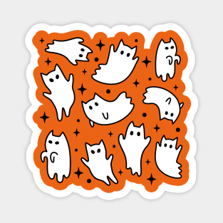 Cute Kawaii Ghost Cats Halloween Orange Magnet