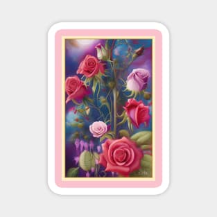 Beautiful painting of flower garden pink and red roses Magnet