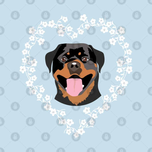 Rottweiler Dog and Cherry Blossom Heart Wreath by HotPinkStudio.Me