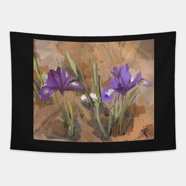 Two Blooming Iris Tapestry by trishaclarkin