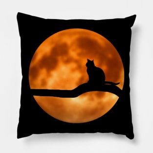 black cat & blood moon Pillow