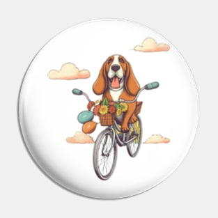 Cute cartoon dog basset hound bicycling Pin