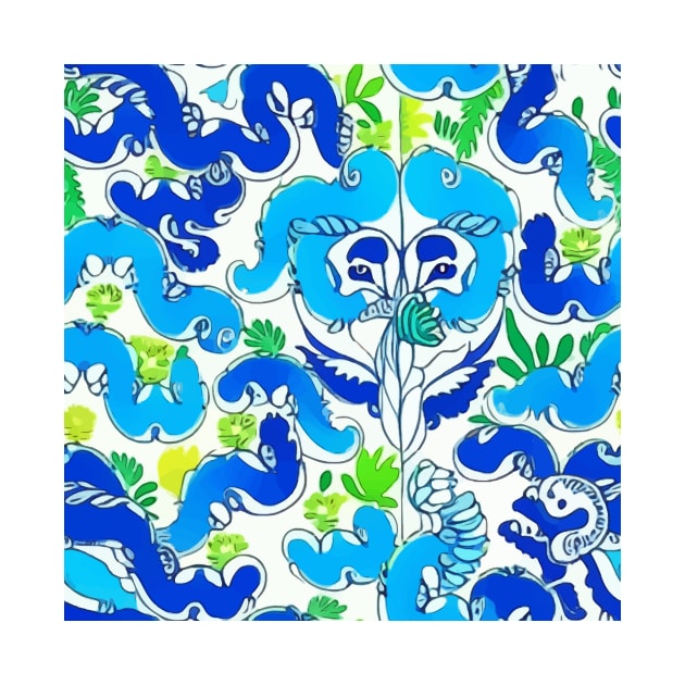 Preppy, abstract foliage in highlighter blue and green by SophieClimaArt