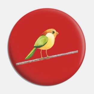 Bird on a Wire - Red, Green, Orange, and Yellow Cute Bird - Watercolor Painting Pin