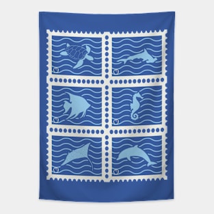 Beautiful Ocean Life On Stamps Tapestry