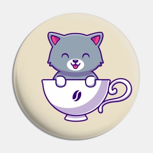 Cute Cat In Cup Coffee Pin