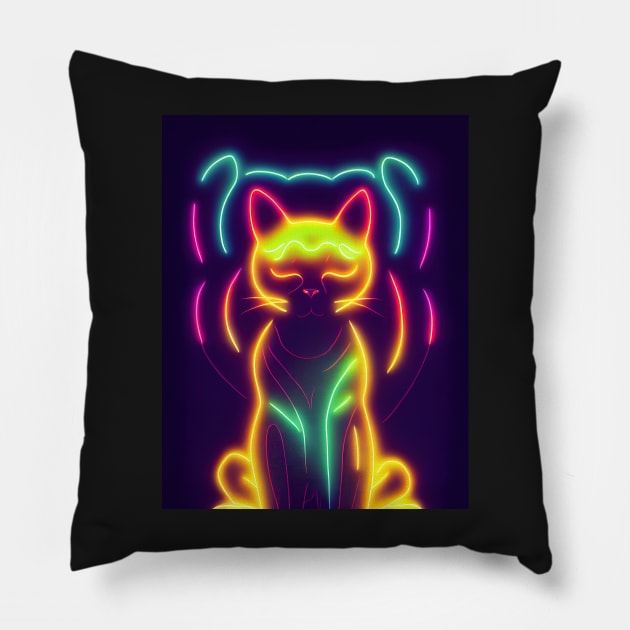 cat halloween neon Pillow by ComicsFactory