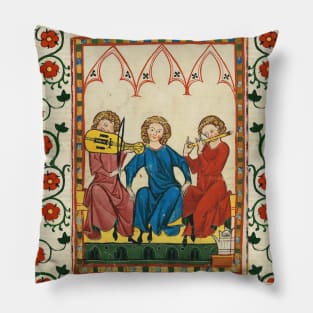 MEDIEVAL MUSIC AND MUSICIANS ,ANTIQUE MINIATURE WITH WILD ROSES Pillow