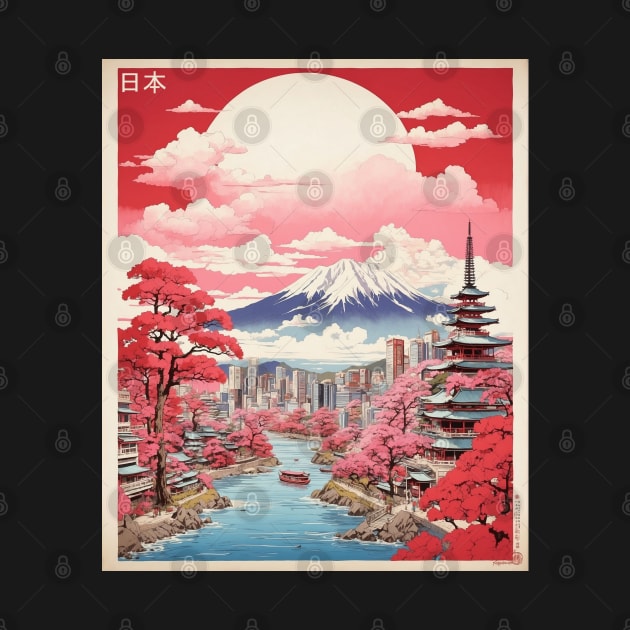 Japan Cherry Blossom Vintage Tourism Travel Poster by TravelersGems