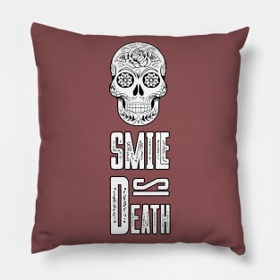 Skull Drawing with the text, Smile is Death Pillow