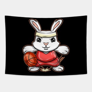 Kawaii Rabbit Or Bunny Playing Basketball On Easter Tapestry