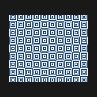 Navy Blue White Geometric Squares Pattern T-Shirt