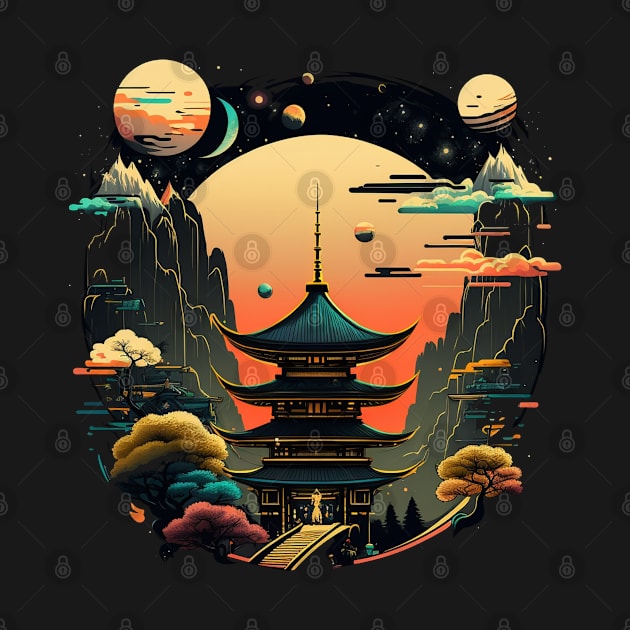 Japanese Temple Tokyo  Asian Inspired Retro Japan by Linco