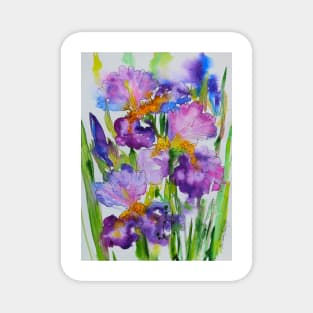 Irises Flowers Watercolor Painting Magnet