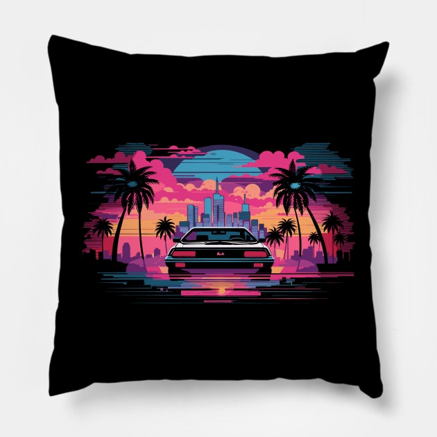 Synthwave Cityscape with Car Pillow by Nerdlight Shop