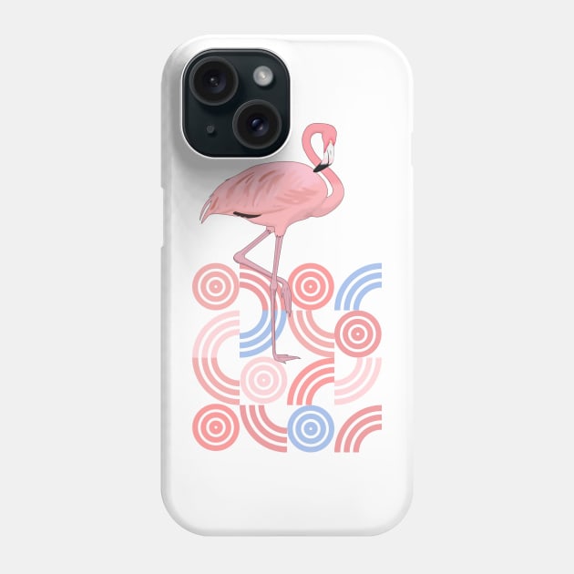 Retro Shapes Midcentury Modern Style Flamingo Phone Case by TammyWinandArt