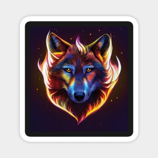 Wolf in Colourful Flames. Bold Striking Image Magnet