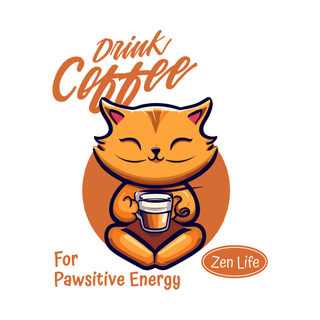 Drink Coffee For Pawsitive Energy Cat Zen Life by GrinTees