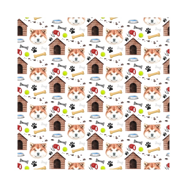 Akita Inu Dog Half Drop Repeat Pattern by DoggyStyles