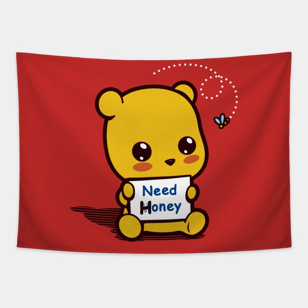 Cute Kawaii Funny Bear Cartoon Asking For Honey Cute Meme Tapestry by BoggsNicolas