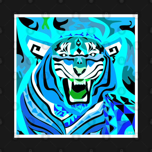 blue fire bengal tiger ecopop in chine pattern art by jorge_lebeau