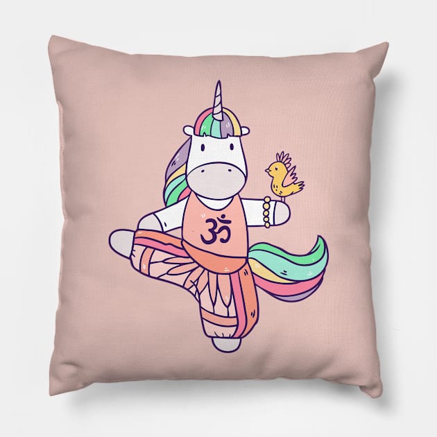 Unicorn doing Yoga practice Pillow by Olya Yatsenko