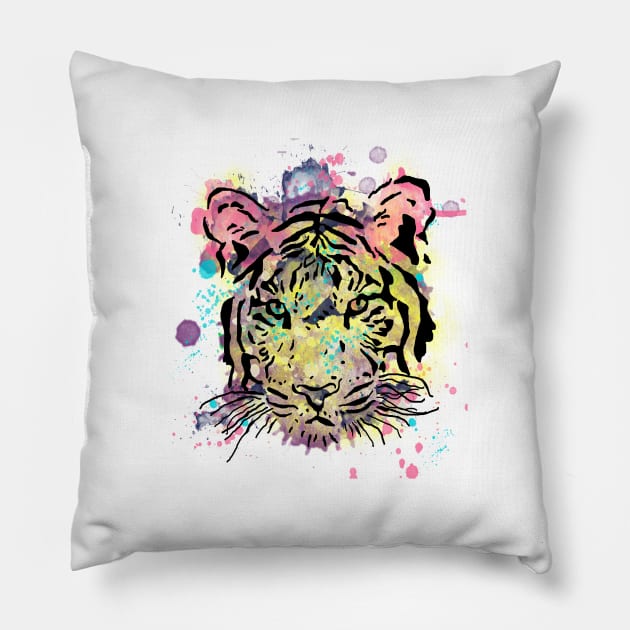 Tiger water splatters Pillow by Wimido