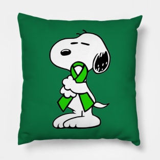 Dog Hugging an Awareness Ribbon (Green) Pillow