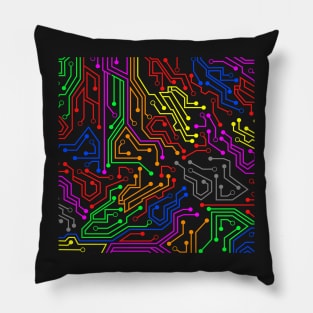 Colorful PCB circuit trace lines Pillow
