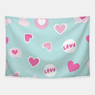 Love Valentines cute hearts in green background ,brafdesign Tapestry
