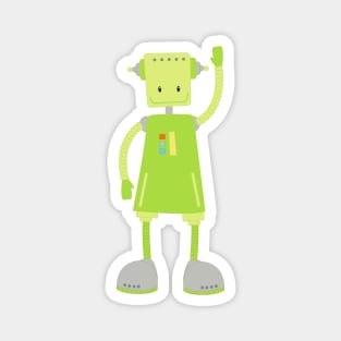 Cute Robot, Funny Robot, Silly Robot, Green Robot Magnet