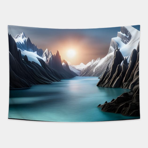 Ice Mountains Sunset Tapestry by SmartPufferFish