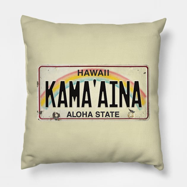 Vintage Hawaii License Plate KAMA'AINA Pillow by HaleiwaNorthShoreSign