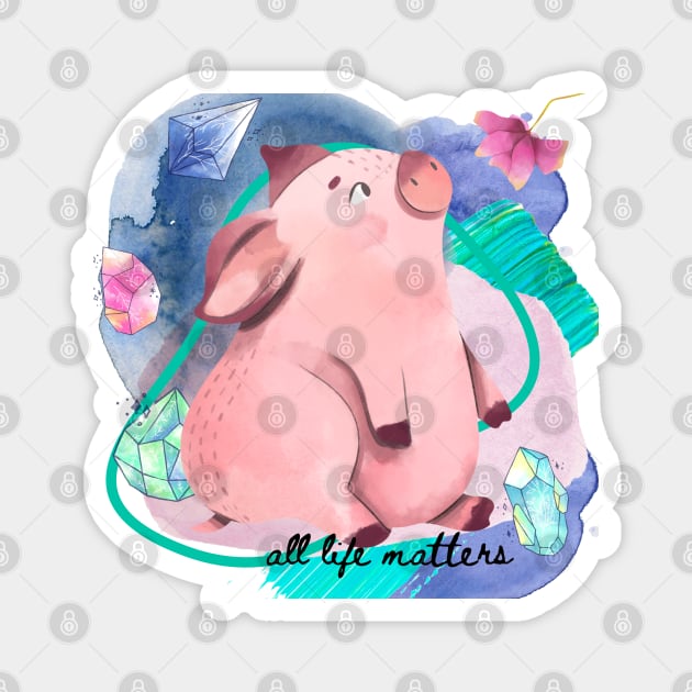 Cute Piglet and Flower Magnet by Nixart