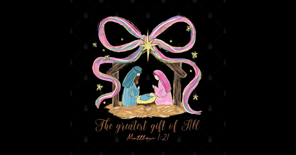 Nativity Scene with Pastel Ribbon and Star - Christian Christmas Art ...
