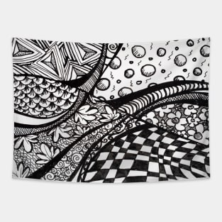 Ink drawing - Tangle Rolling Hills Tapestry