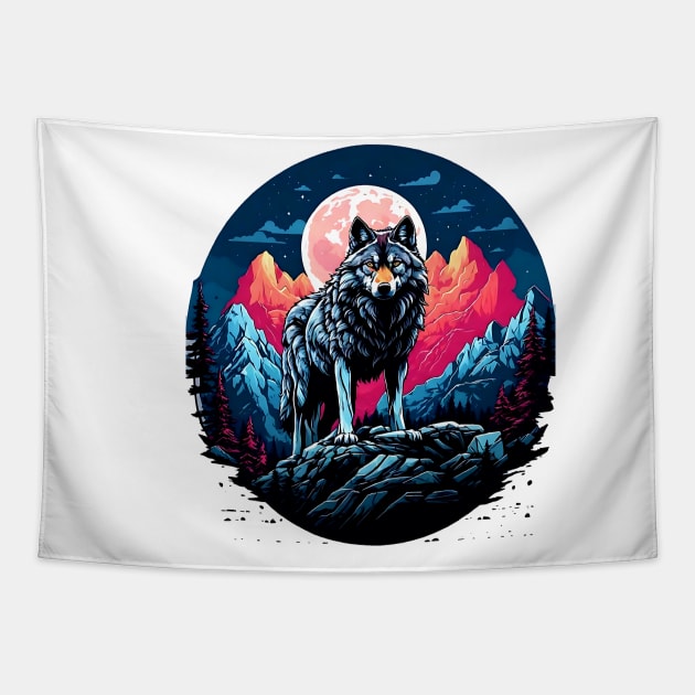 Happy Wolf Night Tapestry by T-shirt US