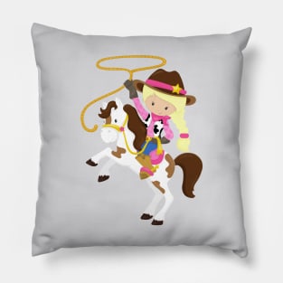 Cowgirl, Sheriff, Horse, Lasso, Blonde Hair Pillow