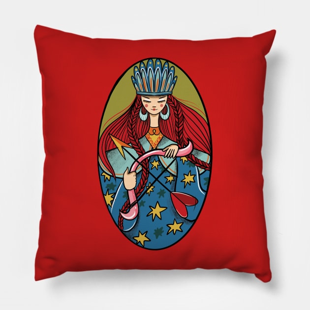 Sagittarius Zodiac Queen: Strength, Femininity, and Adventure Pillow by Illustory
