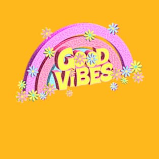 3D Flowers Retro Rainbow Good Vibes T-Shirt