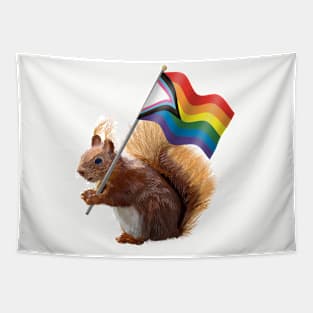 Red Squirrel with a Progress Pride Flag Tapestry