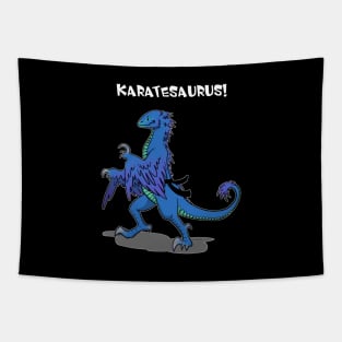 Karatesaurus! blue for dark backgrounds Tapestry