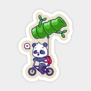 Cute Panda Riding Bicycle With Bamboo Balloon Cartoon Magnet