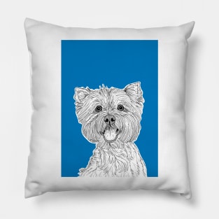 West Highland Terrier Dog Portrait ( blue background ) Pillow