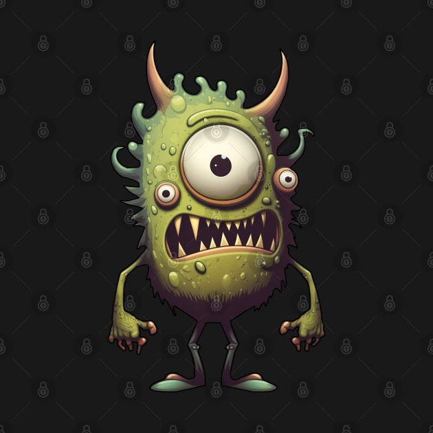 Three-Eyed Green Cute Funny Monster by RailoImage