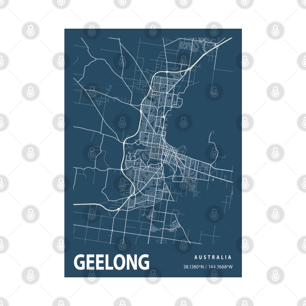 Geelong Blueprint Street Map, Geelong Colour Map Prints by tienstencil