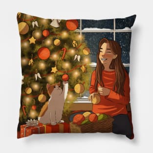 Christmas with cat Pillow