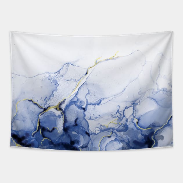 Blue and Gold Marbled Pattern Tapestry by Lady Lilac