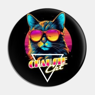 Retro Wave Chausie Cat Miami Shirt Pin